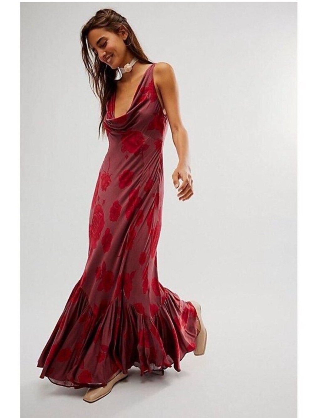 Free People x Revolve Zelda Red cowl Maxi Dress